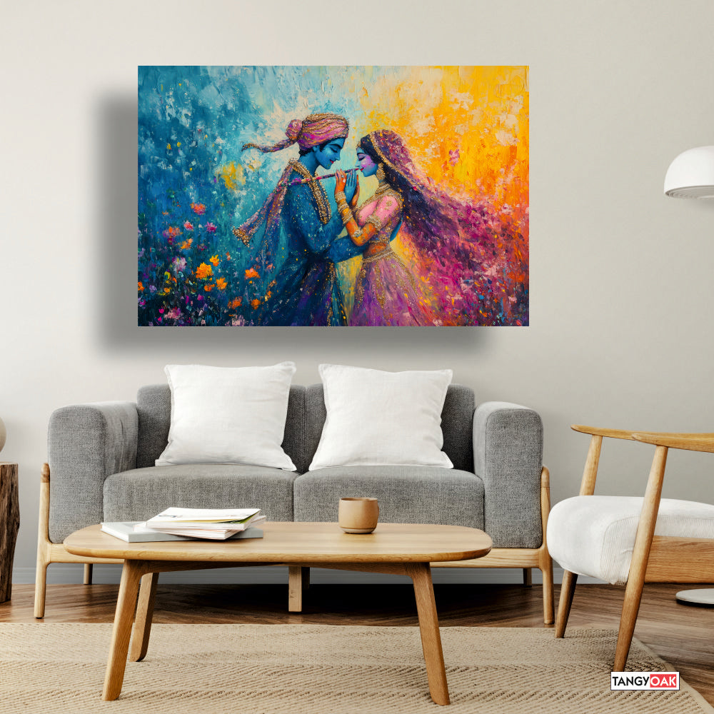 Eternal Radha Krishna with Flute - Canvas Wall Painting