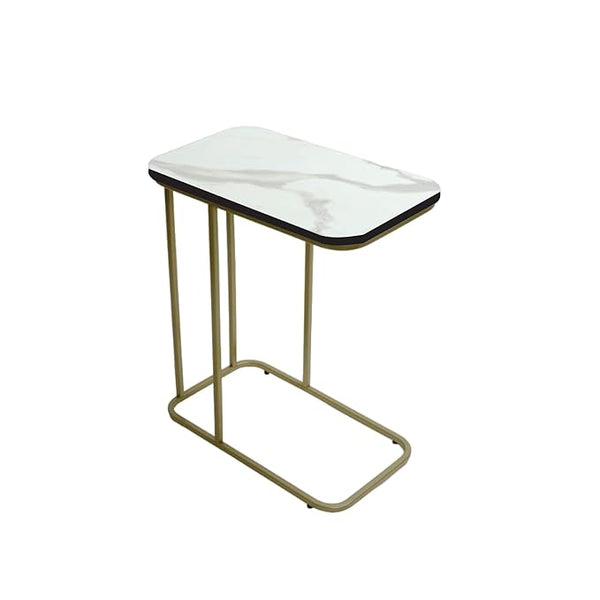 Elegant - Metal Side Table for Living Room, Sofa Side Table | Wooden Night Stand Table for Bedroom Furniture | Coffee Table with Golden Legs Home Decor (Golden & White)