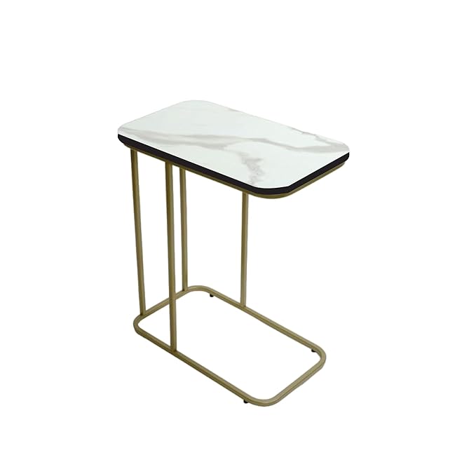 Elegant - Metal Side Table for Living Room, Sofa Side Table | Wooden Night Stand Table for Bedroom Furniture | Coffee Table with Golden Legs Home Decor (Golden & White)