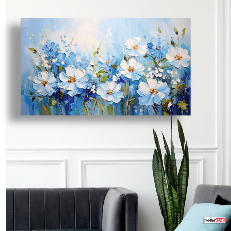 Blue and White Pastel Flower - Canvas Wall Painting Frame
