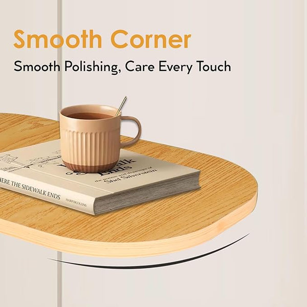 Contemporary - Premium Wood Beside Table, Contemporary C-Shaped Teapoy Table, Metal Frame Modern Coffee Table for Small Spaces, Living Room & Bedroom - Biege