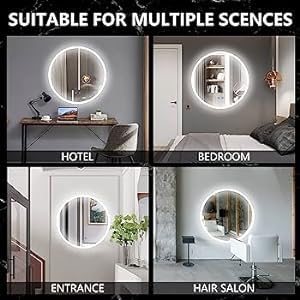 Round LED Wall Mirror for Bathroom,Wash Basin Mirror 3 LED Lights (Warm,White,Natural White, Size 24x24 Inch, Framed)