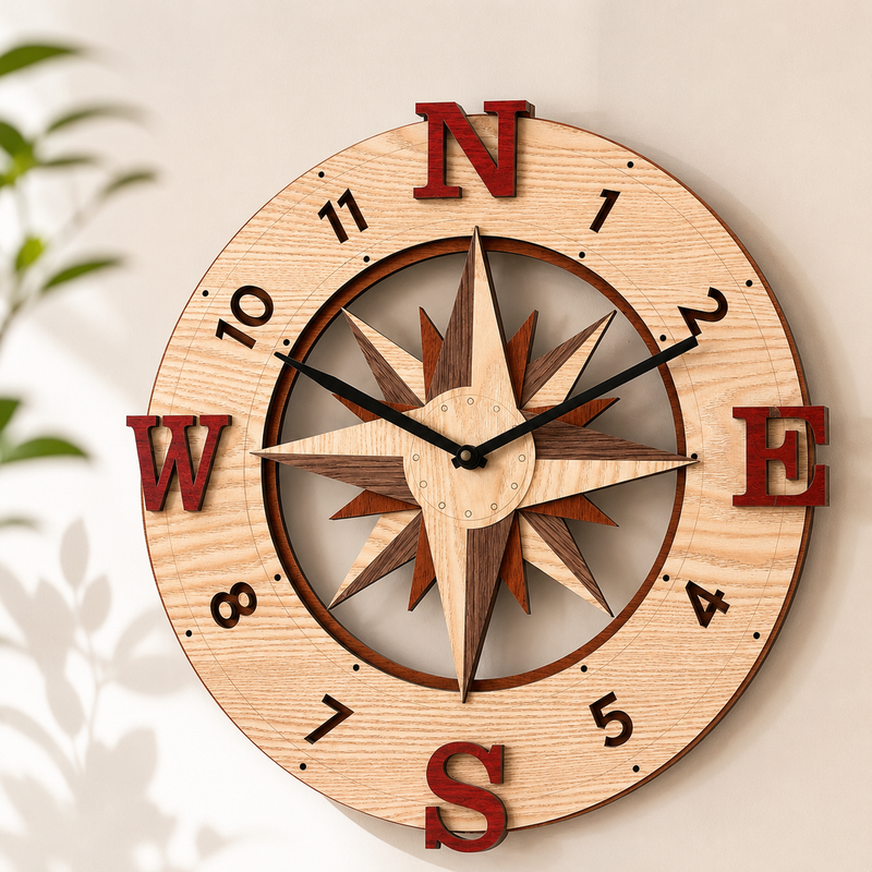 Wayfinder Compass Layered Wooden - Wall Clock