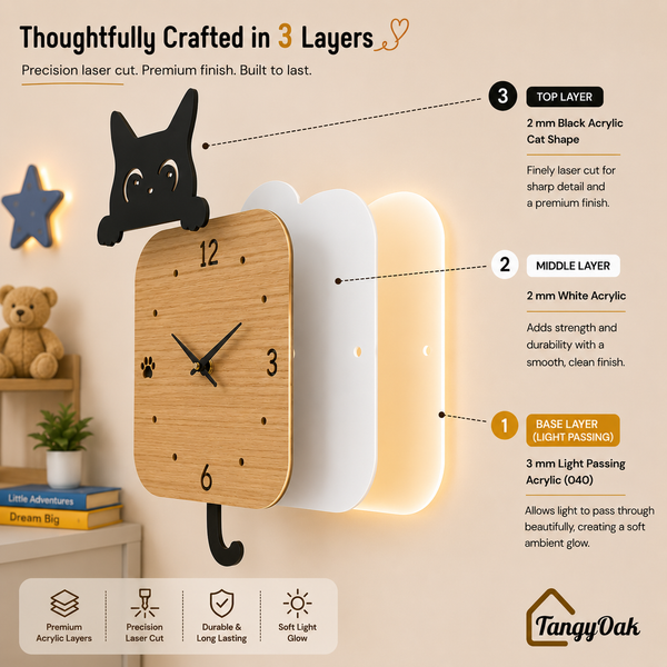 Peek-a-Boo Cat Pendulum Wall Clock