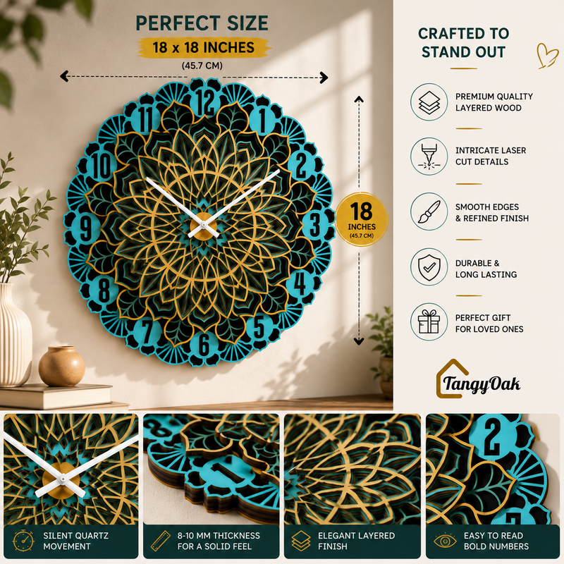 Aarunya Mandala Layered Wooden Wall Clock