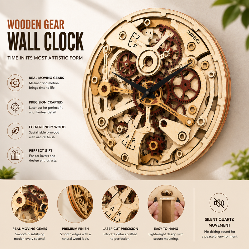 Wooden Gears - Wall Clock