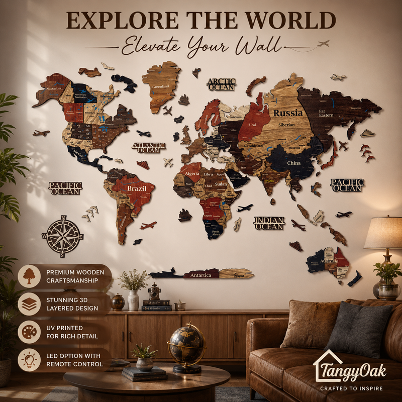 3D World Map - Wooden Wall Decor || Wall Hanging