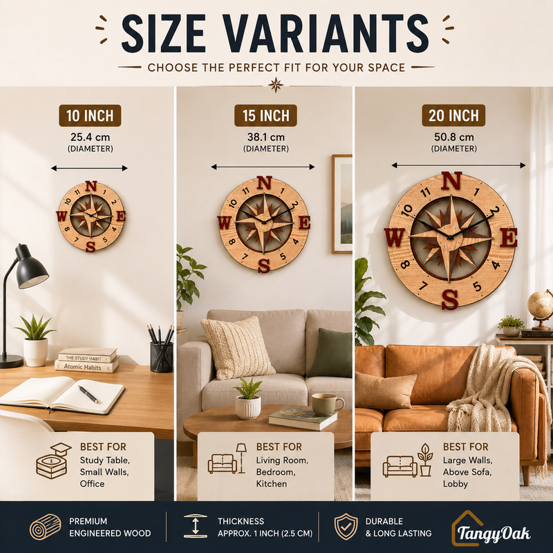 Wayfinder Compass Layered Wooden - Wall Clock
