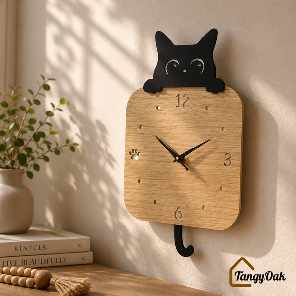 Peek-a-Boo Cat Pendulum Wall Clock