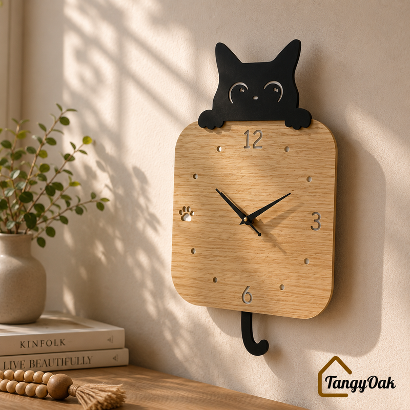 Peek-a-Boo Cat Pendulum Wall Clock