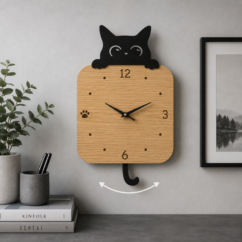 Peek-a-Boo Cat Pendulum Wall Clock