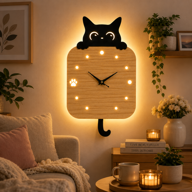 Peek-a-Boo Cat Pendulum Wall Clock