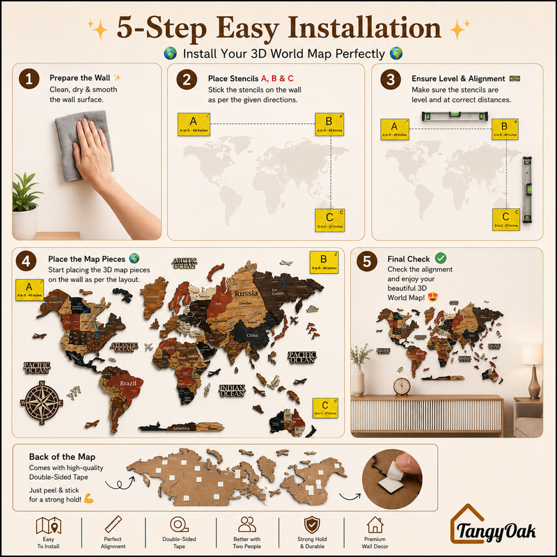 3D World Map - Wooden Wall Decor || Wall Hanging