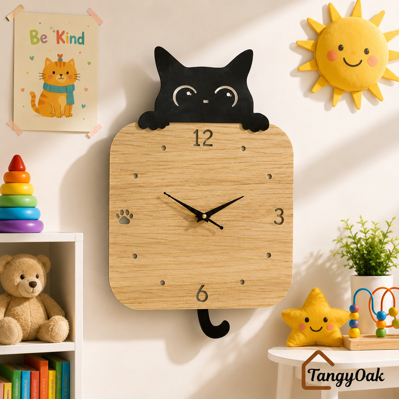 Peek-a-Boo Cat Pendulum Wall Clock