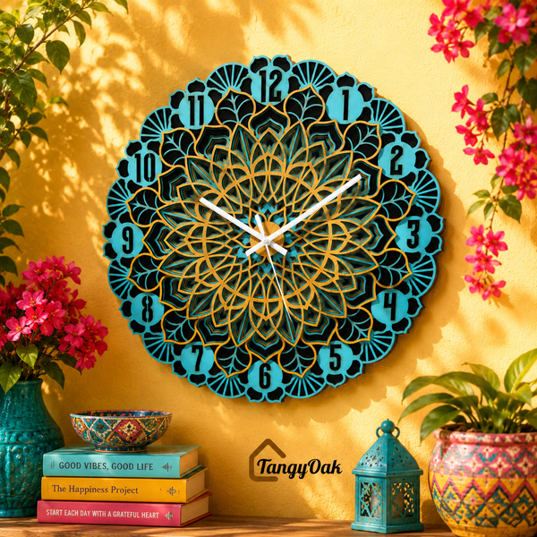 Aarunya Mandala Layered Wooden Wall Clock