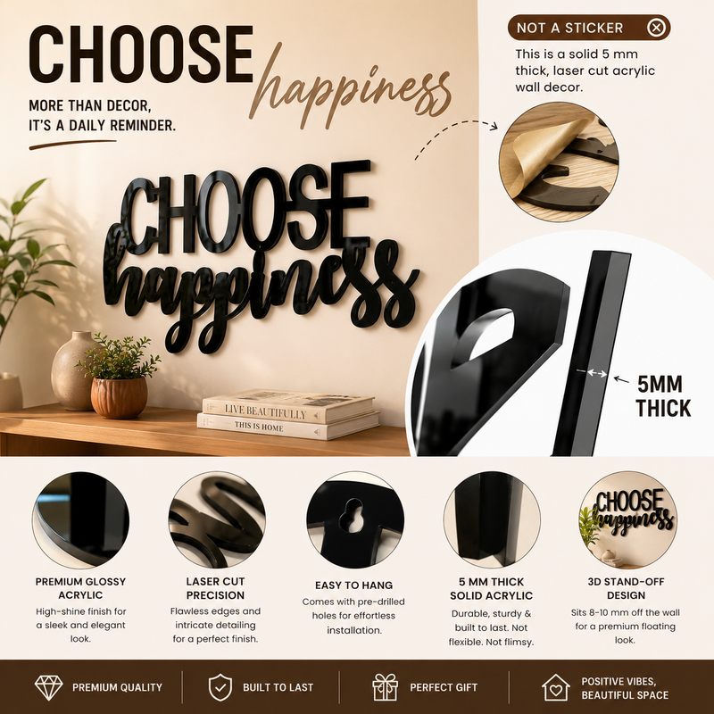 Choose Happiness - Wooden Acrylic Wall Decor || Wall Hanging