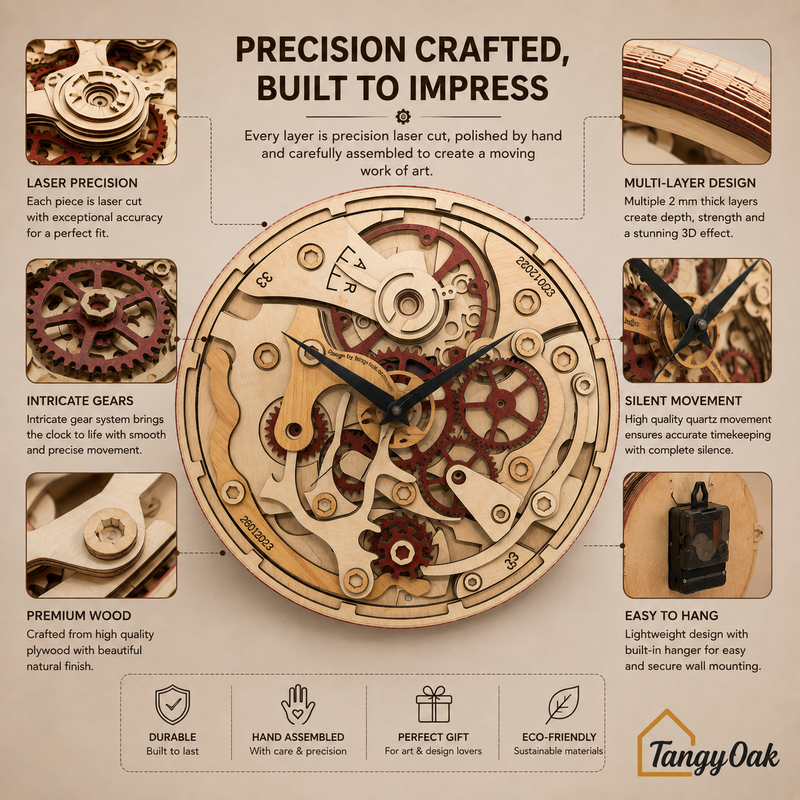 Wooden Gears - Wall Clock