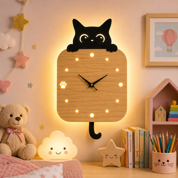 Peek-a-Boo Cat Pendulum Wall Clock