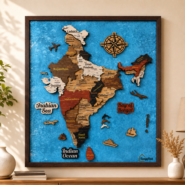 Framed 3D India Map™ – Premium Layered Wooden Map Wall Décor