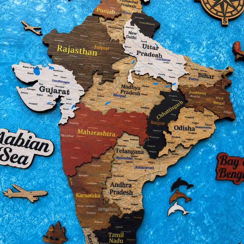Framed 3D India Map™ – Premium Layered Wooden Map Wall Décor