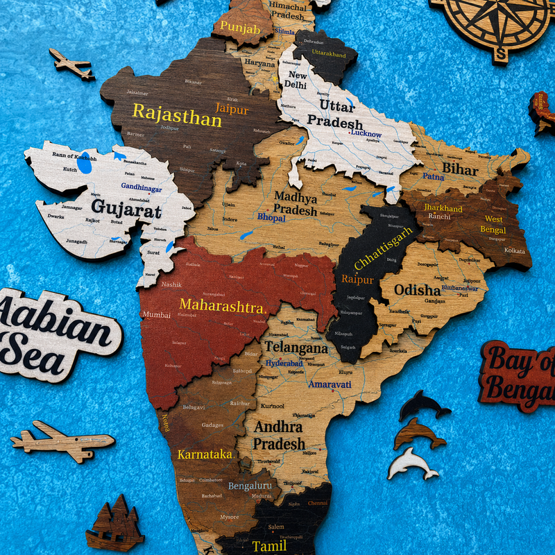 Framed 3D India Map™ – Premium Layered Wooden Map Wall Décor