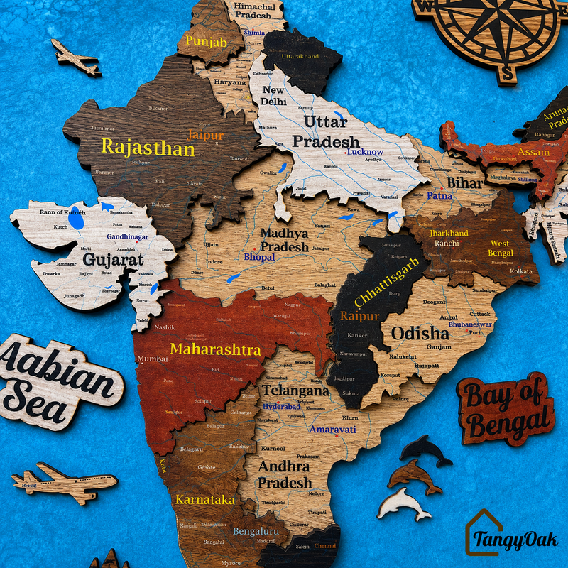 Framed 3D India Map™ – Premium Layered Wooden Map Wall Décor