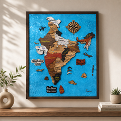 Framed 3D India Map™ – Premium Layered Wooden Map Wall Décor
