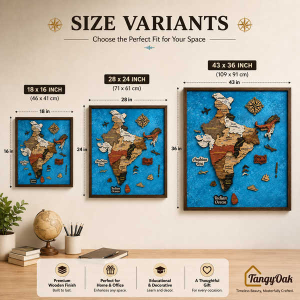 Framed 3D India Map™ – Premium Layered Wooden Map Wall Décor