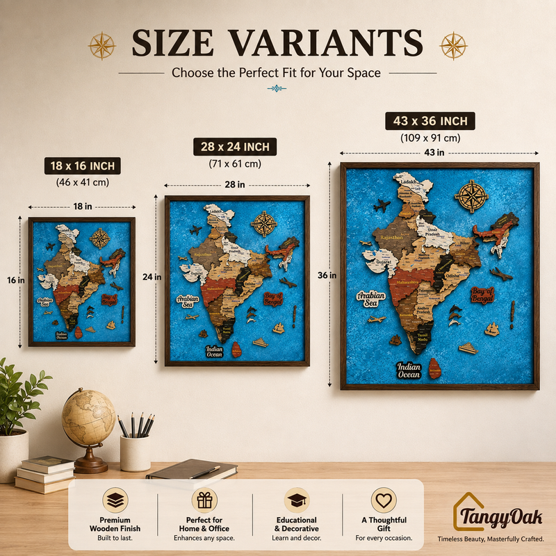 Framed 3D India Map™ – Premium Layered Wooden Map Wall Décor