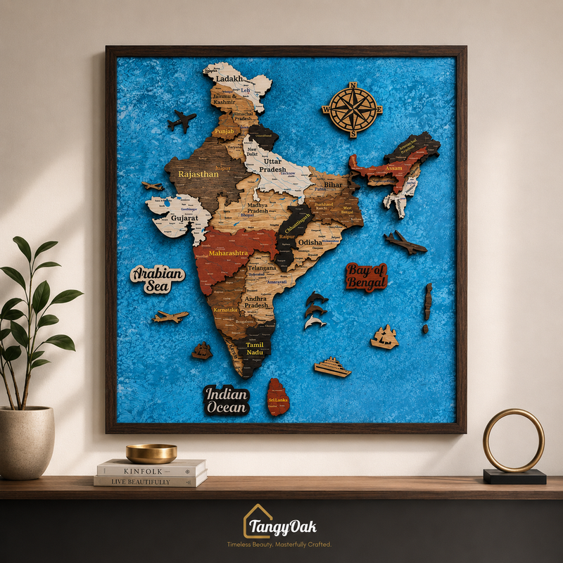Framed 3D India Map™ – Premium Layered Wooden Map Wall Décor