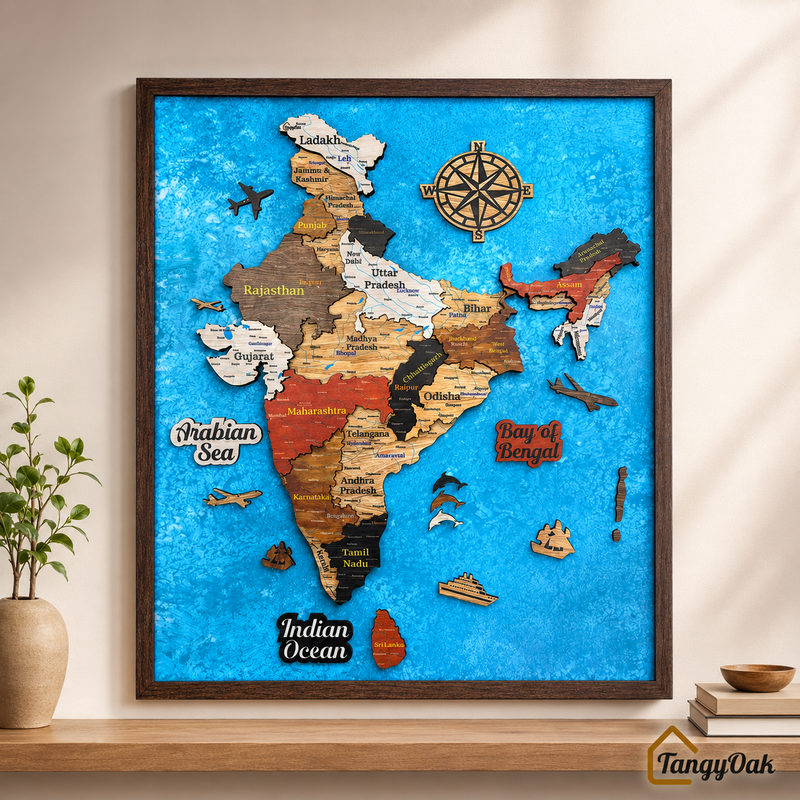 Framed 3D India Map™ – Premium Layered Wooden Map Wall Décor