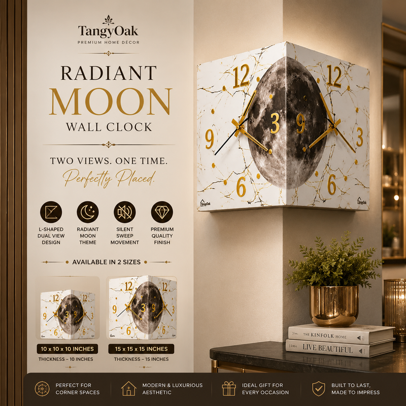 Radiant Moon™ Double-Sided Corner Wall Clock – Premium LED Designer Clock