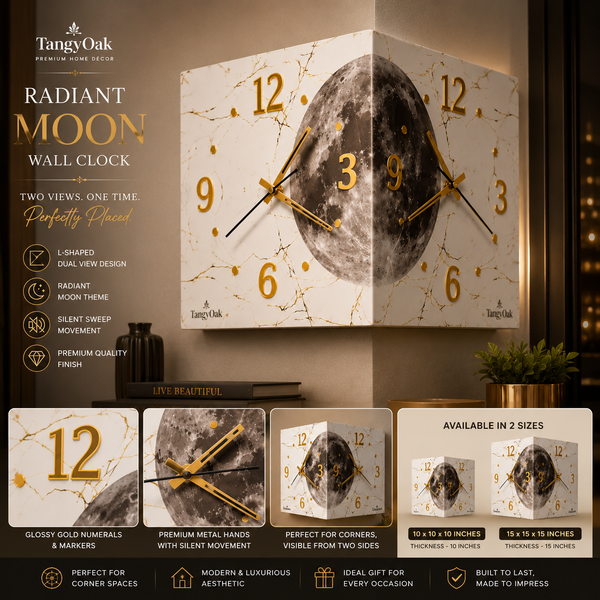 Radiant Moon™ Double-Sided Corner Wall Clock – Premium LED Designer Clock