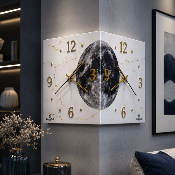 Radiant Moon™ Double-Sided Corner Wall Clock – Premium LED Designer Clock