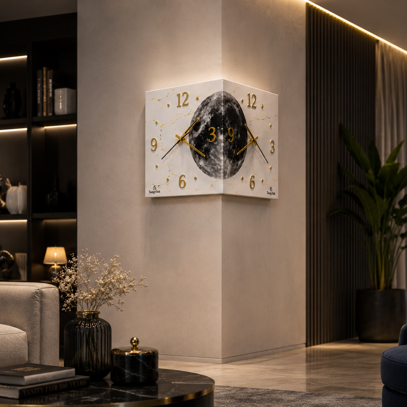Radiant Moon™ Double-Sided Corner Wall Clock – Premium LED Designer Clock