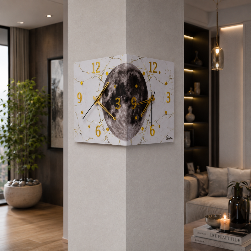 Radiant Moon™ Double-Sided Corner Wall Clock – Premium LED Designer Clock