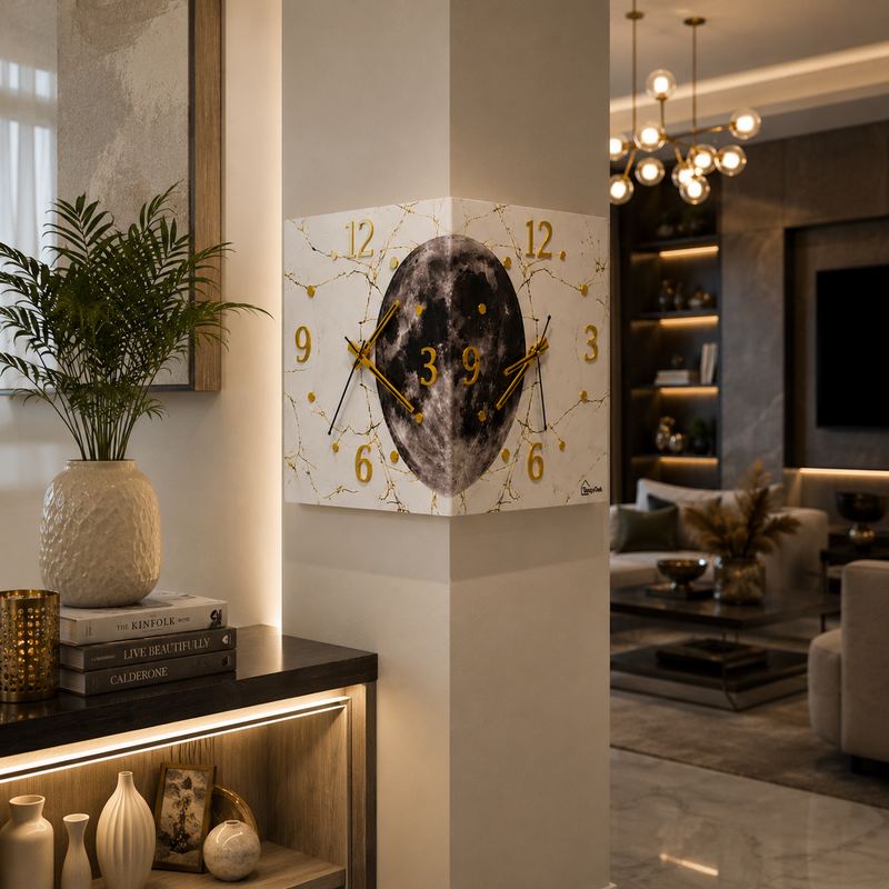Radiant Moon™ Double-Sided Corner Wall Clock – Premium LED Designer Clock