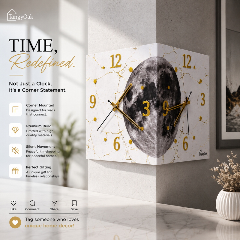 Radiant Moon™ Double-Sided Corner Wall Clock – Premium LED Designer Clock