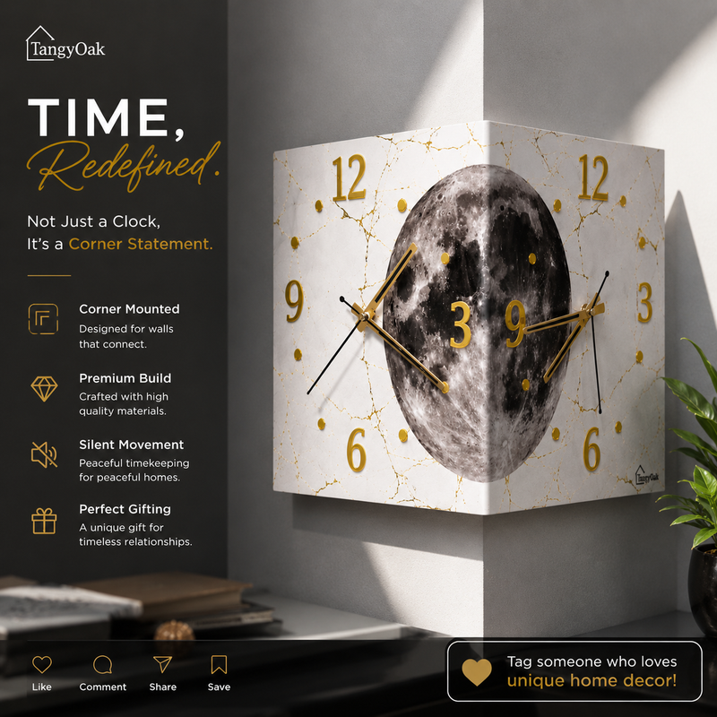 Radiant Moon™ Double-Sided Corner Wall Clock – Premium LED Designer Clock