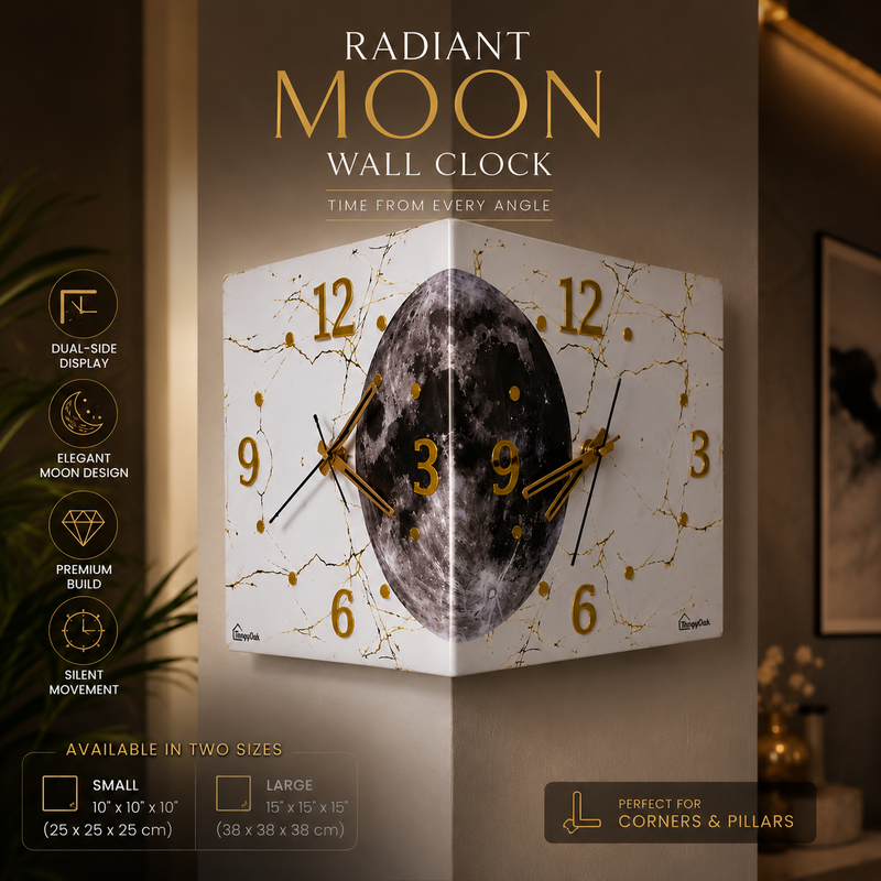 Radiant Moon™ Double-Sided Corner Wall Clock – Premium LED Designer Clock