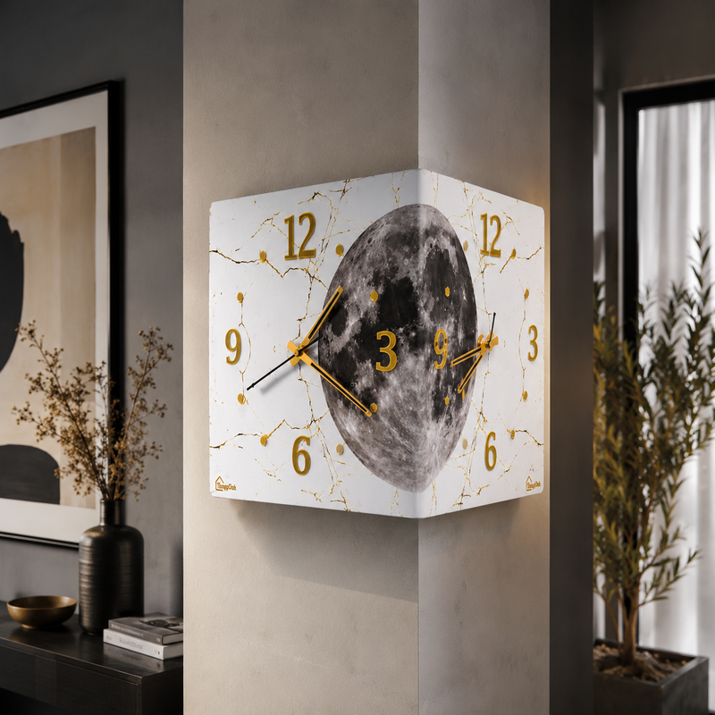 Radiant Moon™ Double-Sided Corner Wall Clock – Premium LED Designer Clock