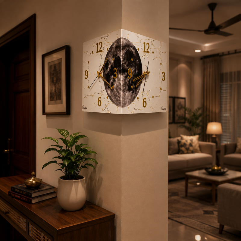 Radiant Moon™ Double-Sided Corner Wall Clock – Premium LED Designer Clock
