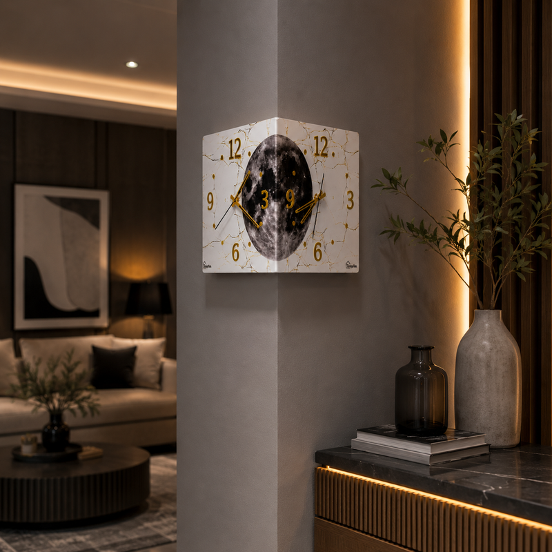 Radiant Moon™ Double-Sided Corner Wall Clock – Premium LED Designer Clock