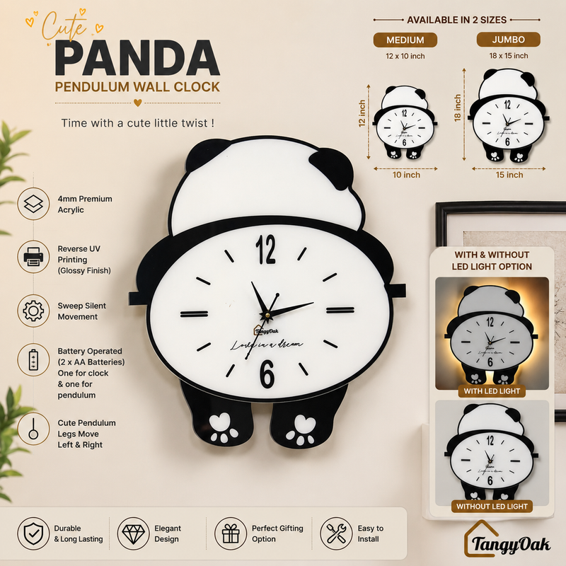 Cute Panda - Pendulum Wall Clock
