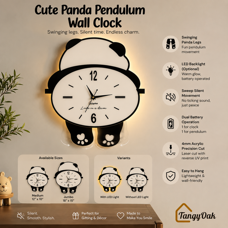 Cute Panda - Pendulum Wall Clock