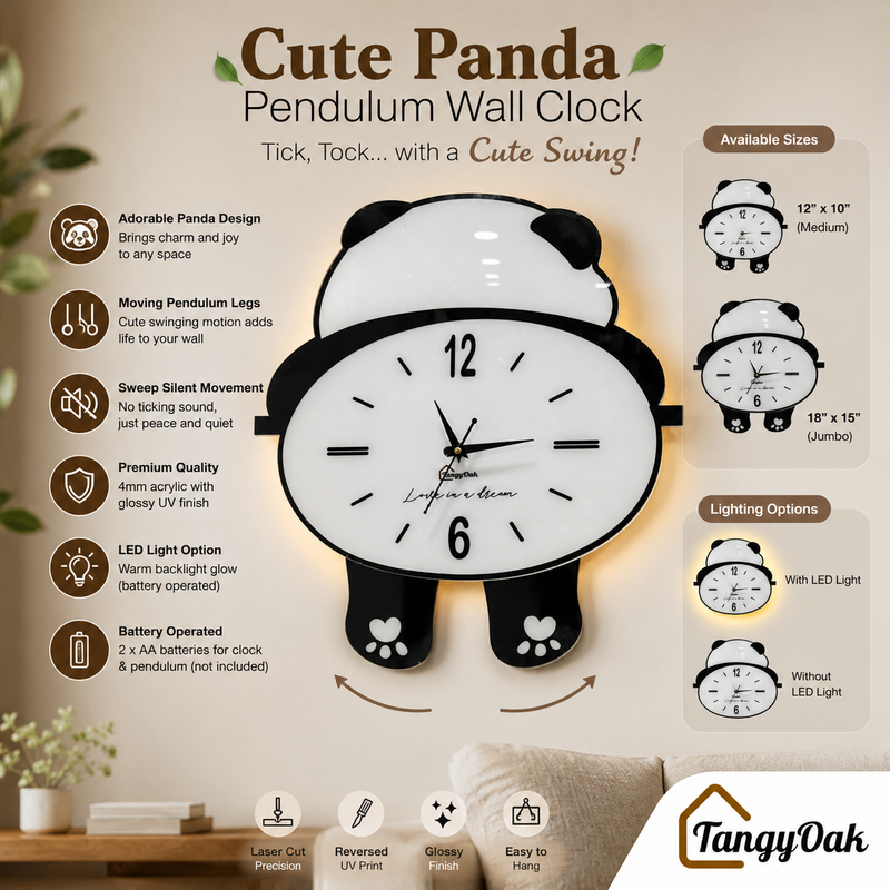 Cute Panda - Pendulum Wall Clock