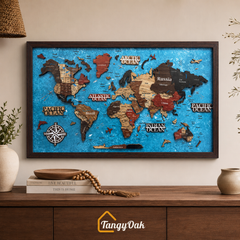 Framed 3D World Map™ – Premium Layered Wooden Map Wall Décor