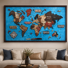 Framed 3D World Map™ – Premium Layered Wooden Map Wall Décor