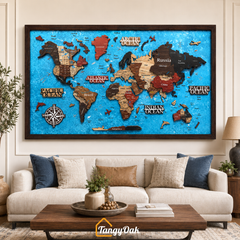 Framed 3D World Map™ – Premium Layered Wooden Map Wall Décor
