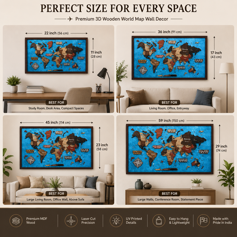 Framed 3D World Map™ – Premium Layered Wooden Map Wall Décor